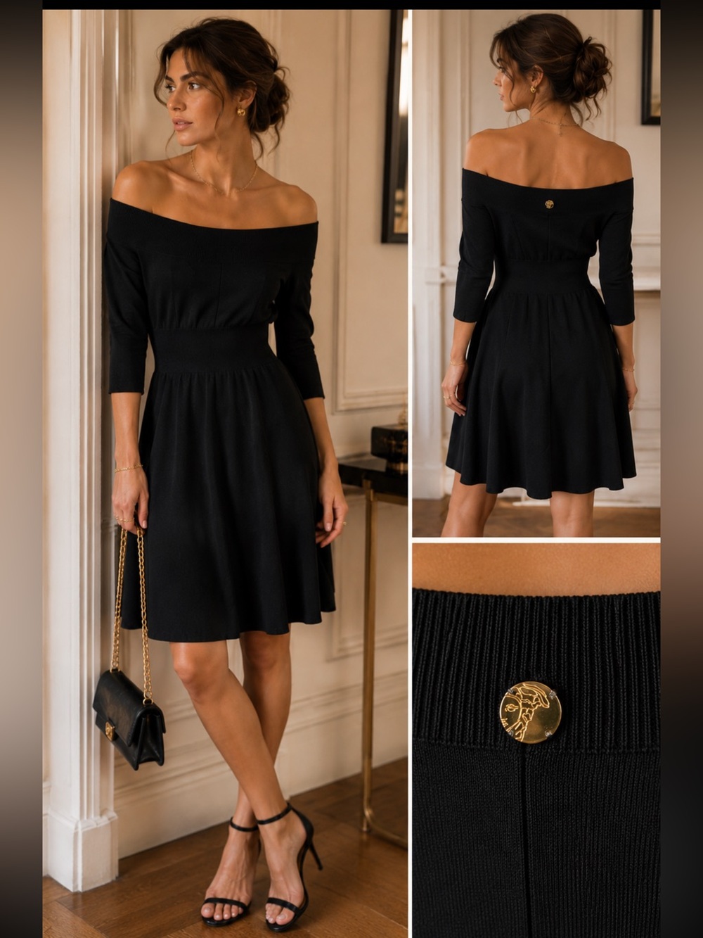 Vintage Versace Black Off Shoulder Medusa Knit Dress Y2K RARE